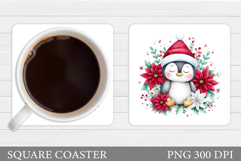 Christmas Penguin Coaster. Cute Penguin Sublimation Product Image 1