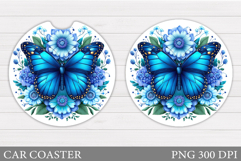 Butterfly Car Coaster Design. Flowers Coaster Sublimation Product Image 1