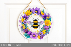 Bee Door Sign Sublimation. Bee Flowers Door Sign Design Product Image 1