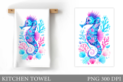 Seahorse Kitchen Towel Design. Sea Kitchen Towel Sublimation Product Image 1