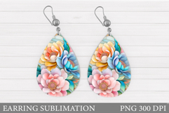Flowers Teardrop Earring Design. Flowers Earring Sublimation Product Image 1