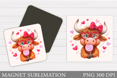 Valentines Cow Magnet. Valentines Magnet Sublimation Product Image 1