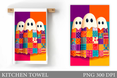 Patchwork Ghost Kitchen Towel. Halloween Kitchen Towel Product Image 1