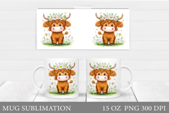Cute Cow Mug Sublimation. Cow Flowers Mug Wrap Design Product Image 1