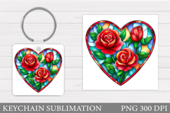 Floral Heart Keychain Design. Valentine Keychain Sublimation Product Image 1