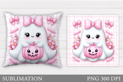 Cute Ghost Pillow Design. Halloween Pillow Sublimation Product Image 1