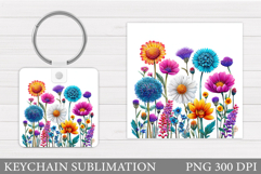 Wildflowers Keychain Design. Flowers Keychain Sublimation Product Image 1
