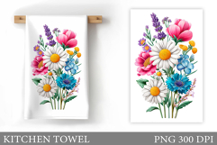 Wildflowers Kitchen Towel. Flowers Kitchen Towel Sublimation Product Image 1