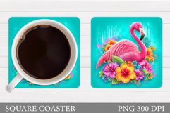 Flamingo Coaster Design. Flowers Coaster Sublimation Product Image 1