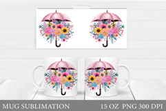 Umbrella Mug Sublimation. Flowers Mug Wrap Design Product Image 1