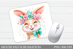 Cute Bunny Mouse Pad. Bunny Flowers Mouse Pad Sublimation Product Image 1