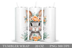 Cute Bunny Tumbler Design. Bunny Flowers Tumbler Sublimation Product Image 1