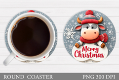 Christmas Cow Coaster. Christmas Cow Coaster Sublimation Product Image 1