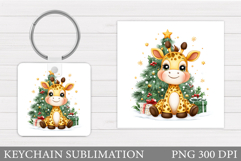 Christmas Giraffe Keychain. Christmas Keychain Sublimation Product Image 1