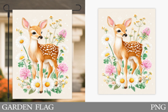 Cute Deer Garden Flag Design. Deer Flowers Garden Flag Product Image 1