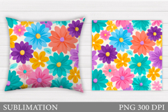 Daisy Flowers Pillow Design. Flowers Sublimation Product Image 1