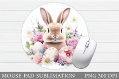 Cute Bunny Mouse Pad. Bunny Flowers Mouse Pad Sublimation Product Image 1