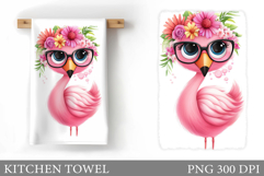 Cute Flamingo Kitchen Towel. Flamingo Sublimation Product Image 1