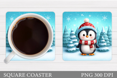 Christmas Penguin Coaster. Cute Penguin Sublimation Product Image 1