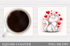 Valentines Cat Coaster. Valentines Coaster Sublimation Product Image 1