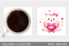 Yarn Owl Coaster Design. Valentines Owl Coaster Sublimation Product Image 1