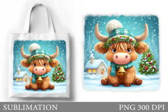 Christmas Cow Tote Bag. Christmas Tote Bag Sublimation Product Image 1