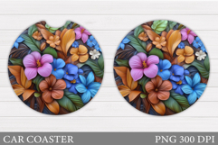 Floral Coaster Design. Flowers Car Coaster Sublimation Product Image 1