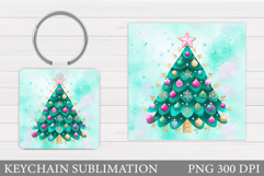 Christmas Tree Keychain. Christmas Round Keychain Design Product Image 1