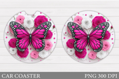 Butterfly Car Coaster Design. Flowers Coaster Sublimation Product Image 1