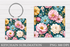 Flowers Keychain Sublimation. Floral Keychain Design Product Image 1