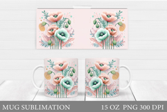Floral Mug Wrap Design. Flowers Mug Sublimation Product Image 1