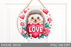 Valentines Hedgehog Door Sign. Valentines Door Sign Design Product Image 1