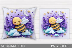 Bee Pillow Sublimation. Bee Flowers Pillow Design Product Image 1
