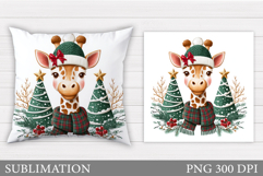 Christmas Giraffe Pillow. Christmas Pillow Sublimation Product Image 1