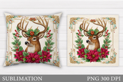 Reindeer Pillow Design. Christmas Pillow Sublimation Product Image 1