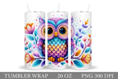 Cute Owl Tumbler Sublimation. Owl Flowers Tumbler Design Product Image 1
