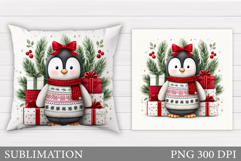Christmas Penguin Pillow. Christmas Pillow Sublimation Product Image 1