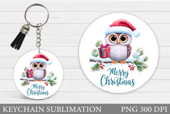 Christmas Owl Keychain. Christmas Keychain Sublimation Product Image 1