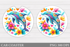 Dolphin Car Coaster Sublimation. Sea Car Coaster Design Product Image 1