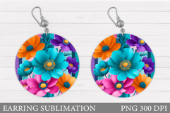 Flowers Round Earring Design. Flowers Earring Sublimation Product Image 1