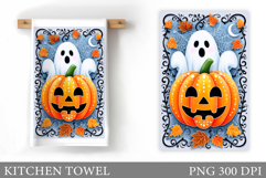 Halloween Pumpkin Towel Design. Ghost Kitchen Towel Product Image 1