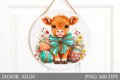 Easter Cow Door Sign Sublimation. Easter Door Sign Design Product Image 1