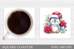 Christmas Penguin Coaster. Christmas Coaster Sublimation Product Image 1