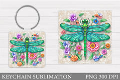 Dragonfly Keychain Design. Dragonfly Flowers Sublimation Product Image 1