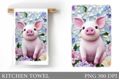 Cute Pig Kitchen Towel Design. Cute Pig Sublimation Product Image 1