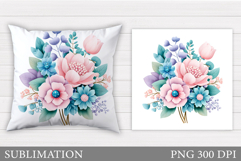 Flowers Pillow Design. Floral Pillow Sublimation Product Image 1