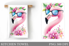 Flamingo Kitchen Towel Design. Flamingo Sublimation Product Image 1