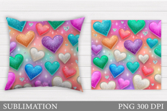 Colorful Hearts Pillow Design. Valentines Pillow Sublimation Product Image 1