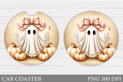 Cute Ghost Car Coaster. Cute Halloween Car Coaster Product Image 1