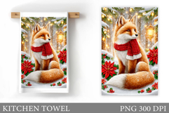 Christmas Fox Kitchen Towel. Christmas Kitchen Towel Design Product Image 1